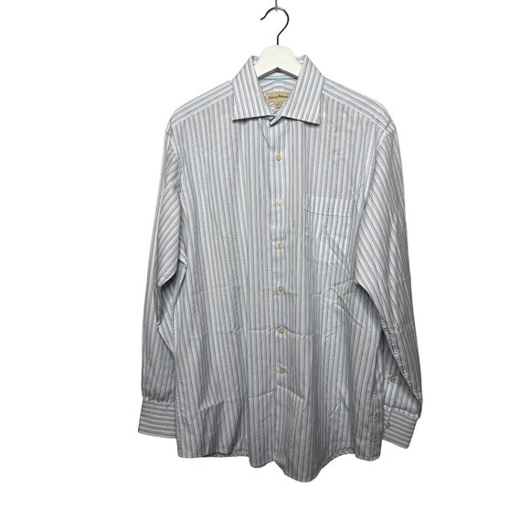 Tommy Bahama Mens Large Long Sleeve Stripe Button Down Shirt Blue White - Picture 1 of 12
